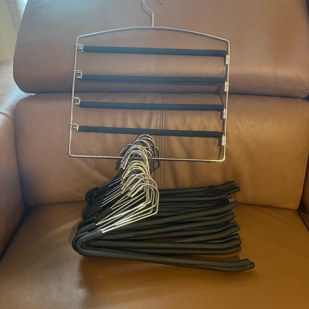 BLACK RIBBED PANT HANGERS 16 & 1-HANGER THAT HOLDS 4 PAIRS OF PANTS